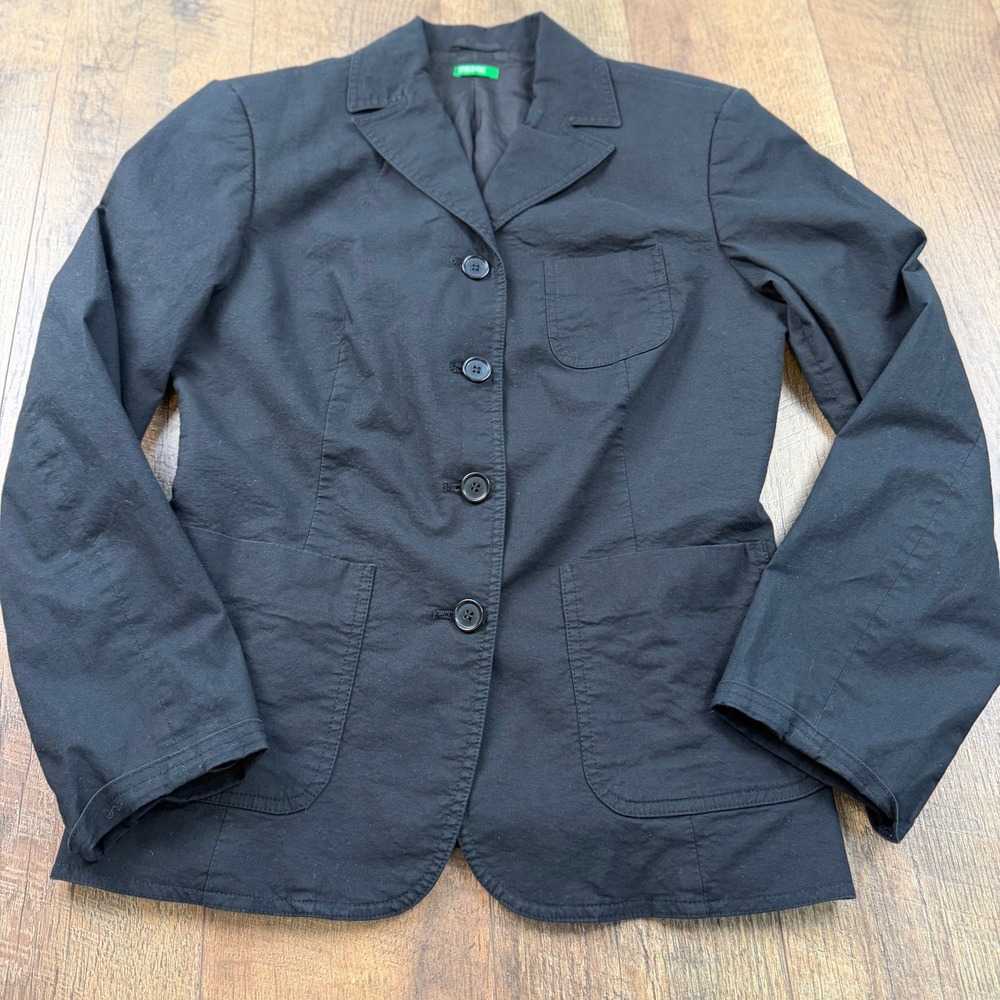 Made‎ in Italy of Benetton Black Cotton Blazer Jacket Unstructured Patch Pocket